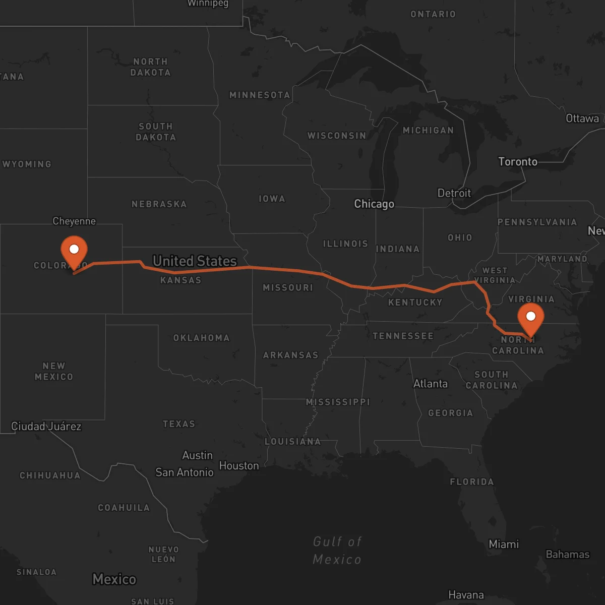 Ruta Colorado Springs - Raleigh
