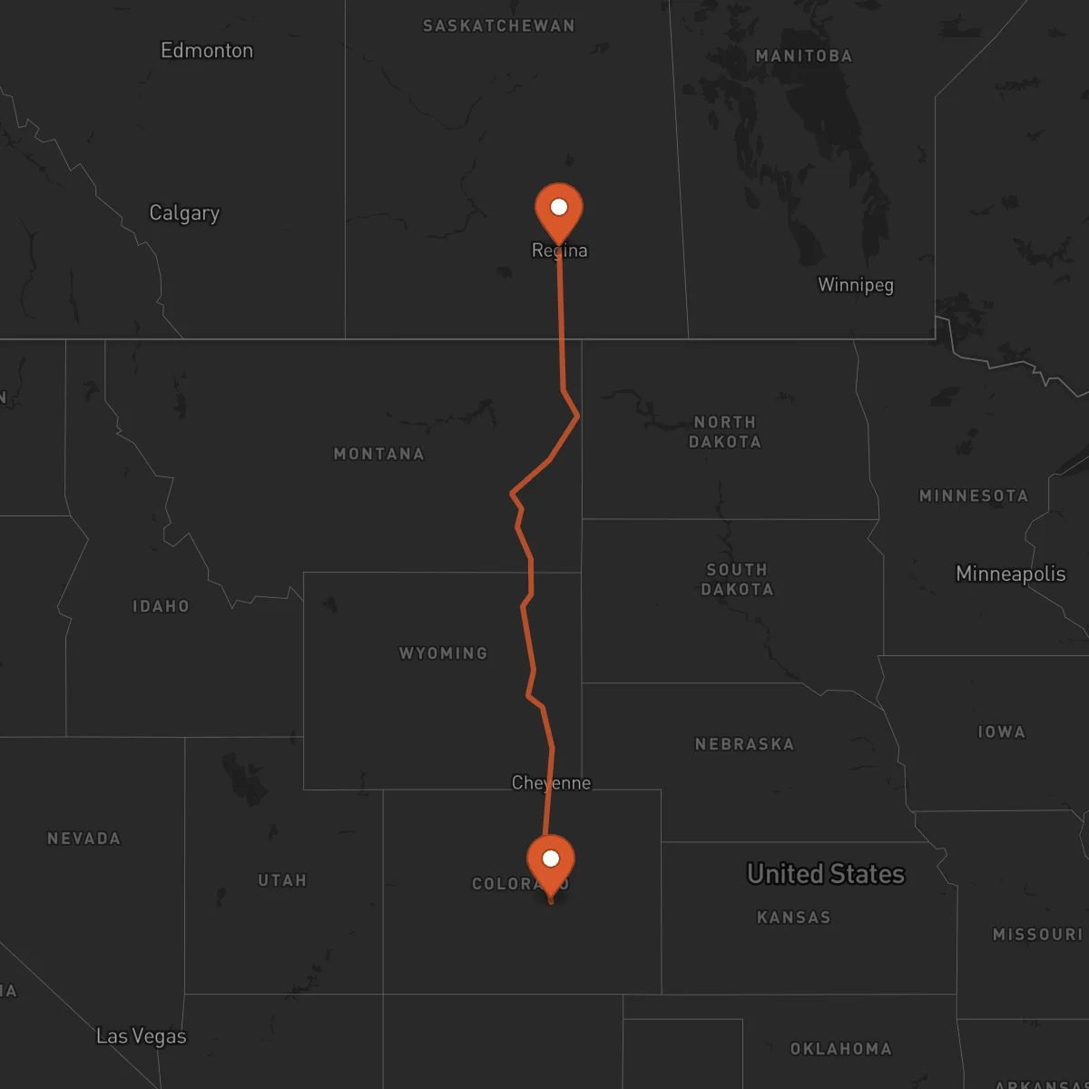 Ruta Colorado Springs - Regina