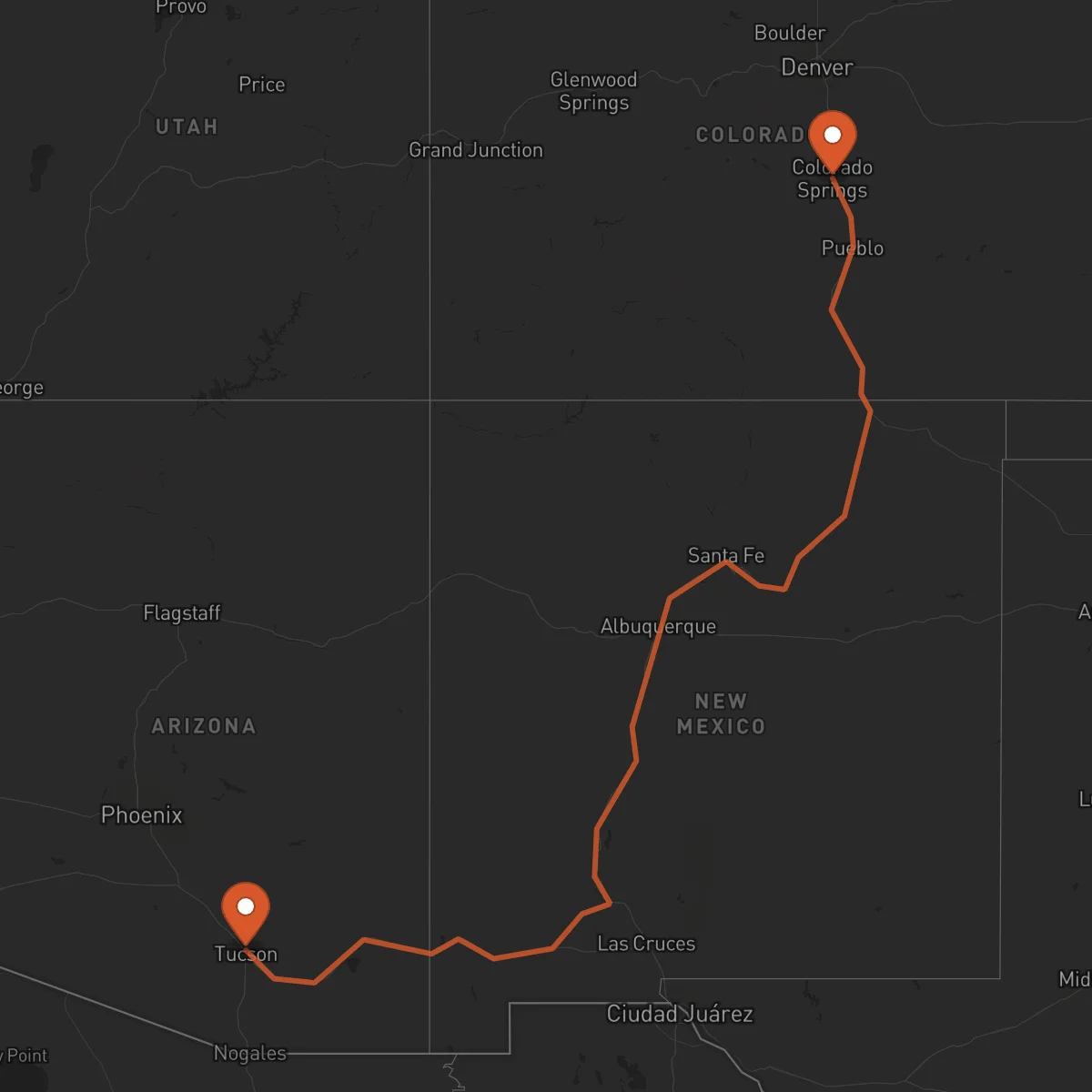 Ruta Colorado Springs - Tucson