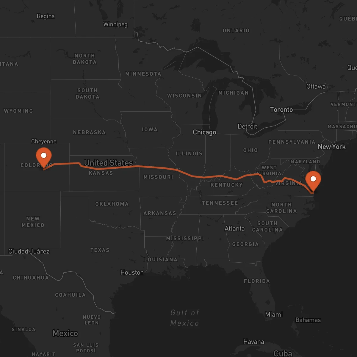 Ruta Virginia Beach - Colorado Springs