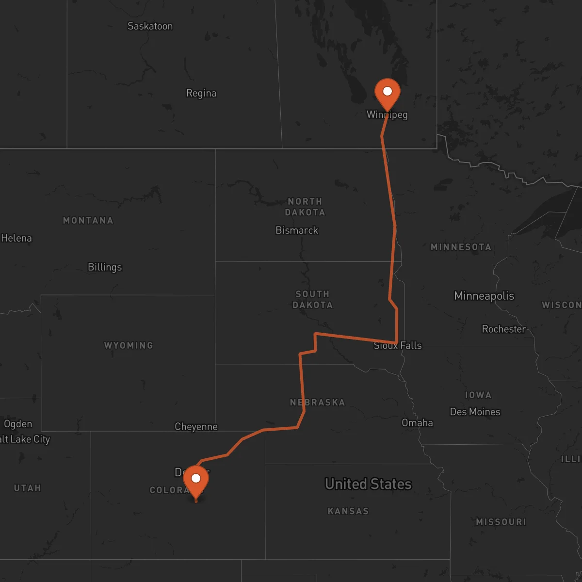 Ruta Colorado Springs - Winnipeg