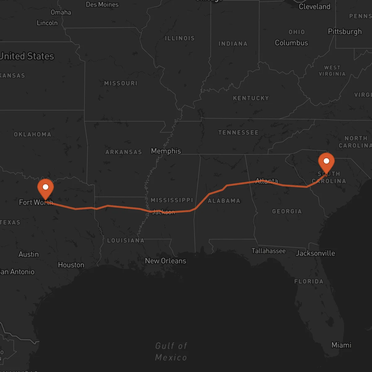 Ruta Columbia - Dallas