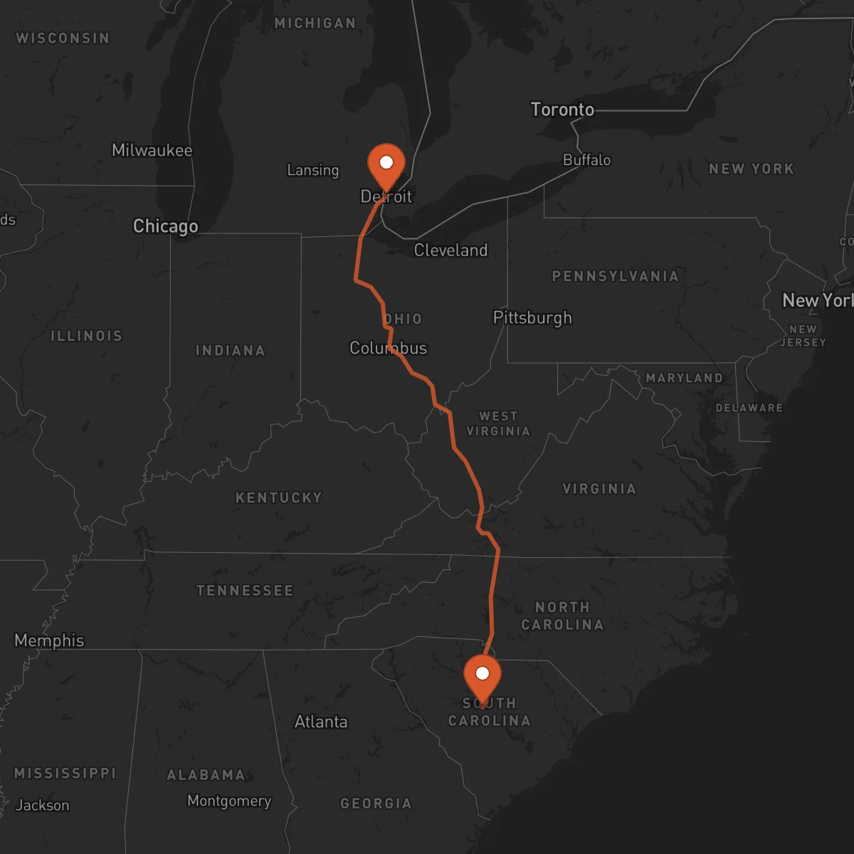 Ruta Detroit - Columbia