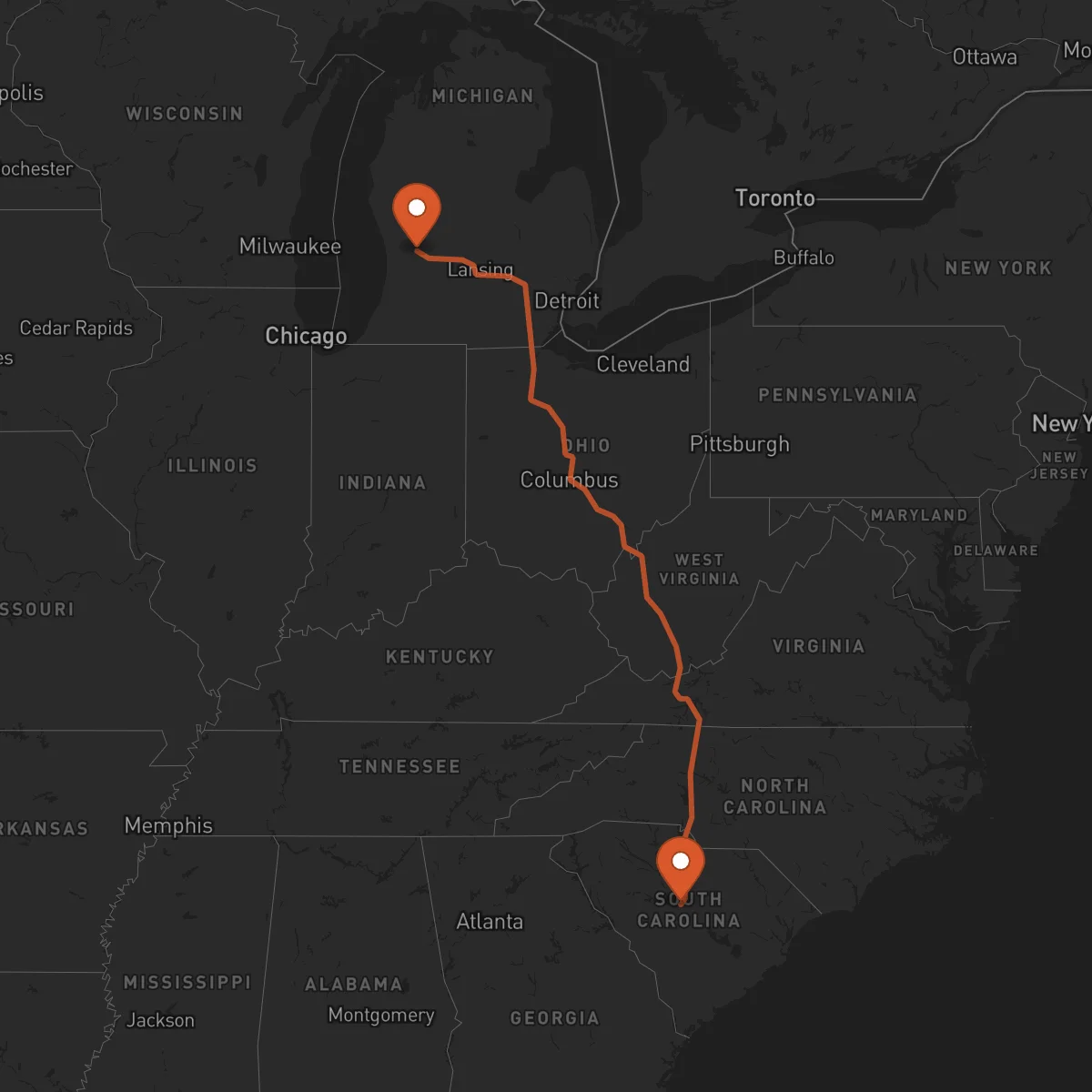 Ruta Columbia - Grand Rapids