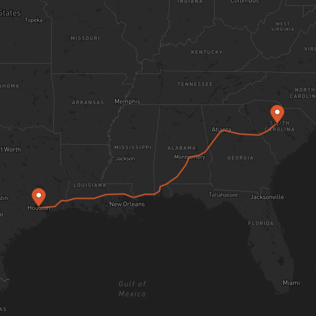 Ruta Columbia - Houston