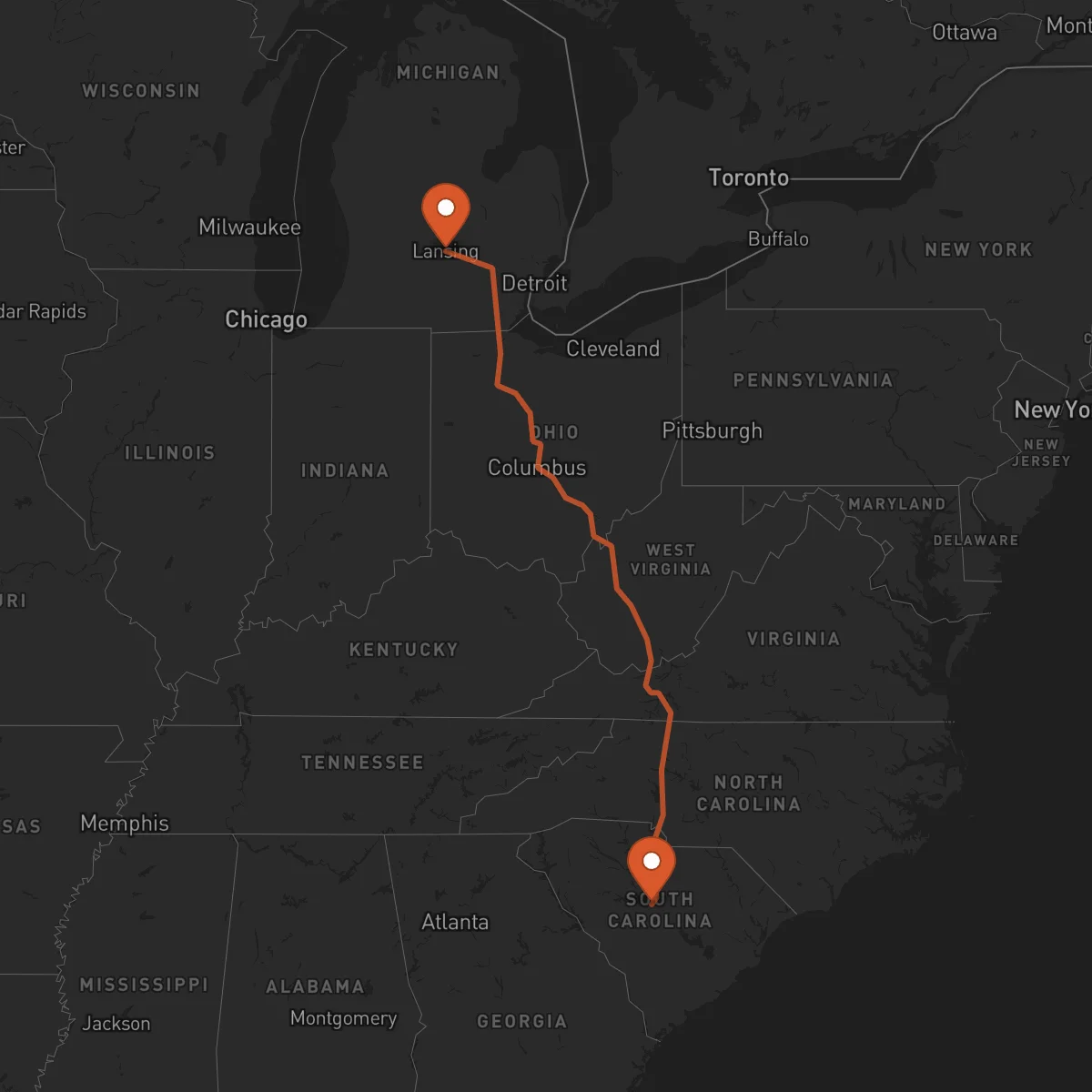Ruta Lansing - Columbia