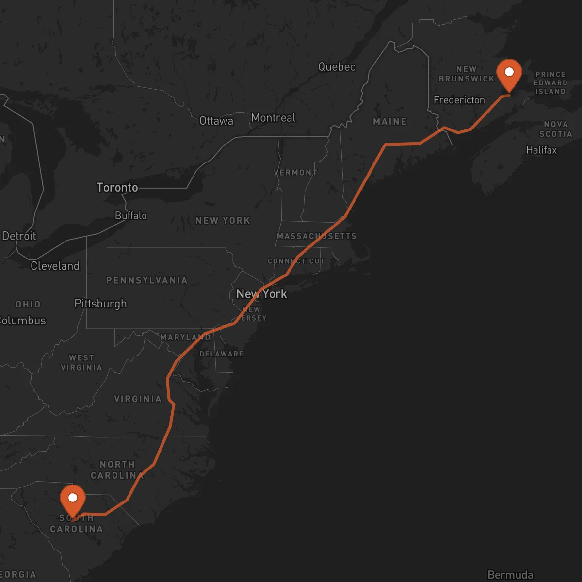 Ruta Moncton - Columbia