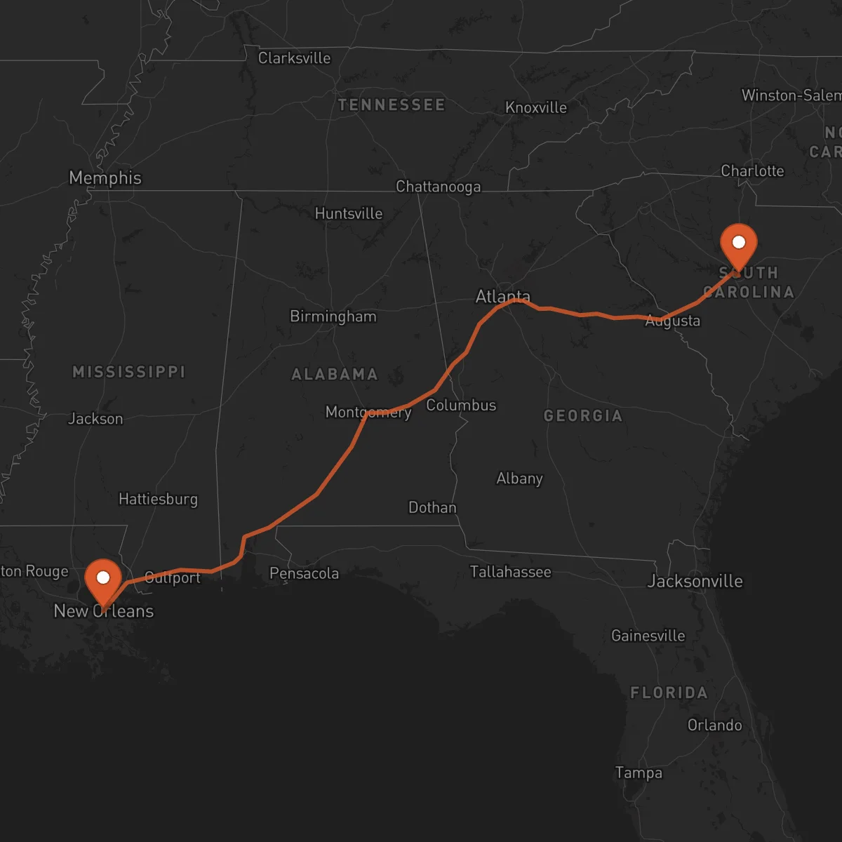 Ruta Columbia - New Orleans