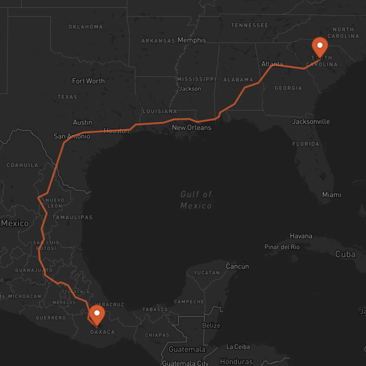 Ruta Columbia - Oaxaca de Juárez