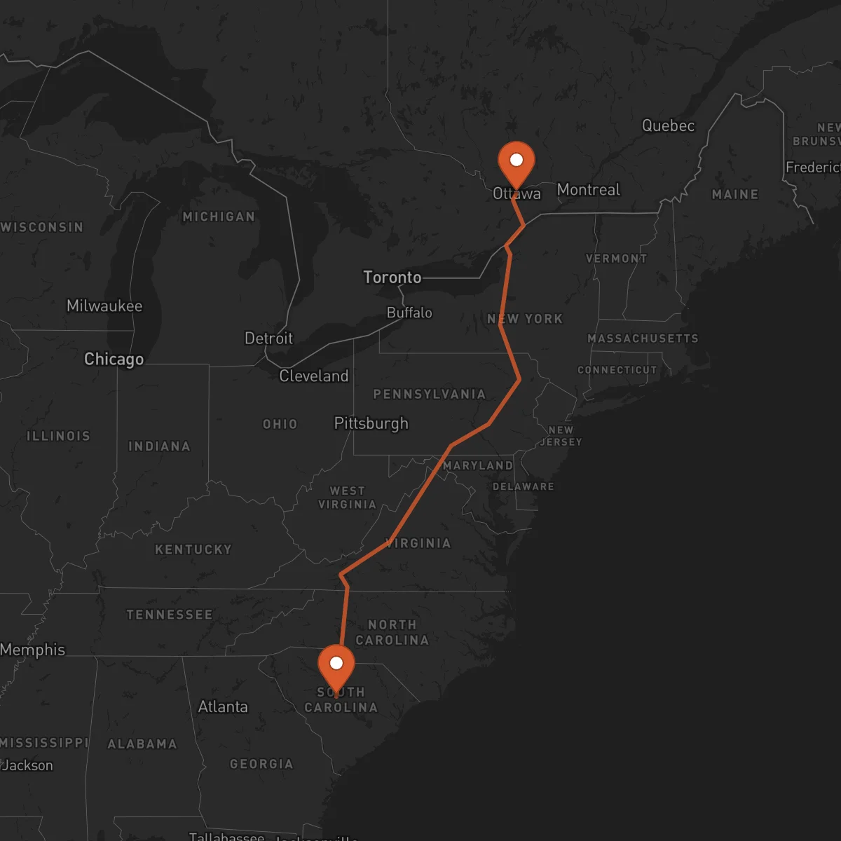Ruta Ottawa - Columbia