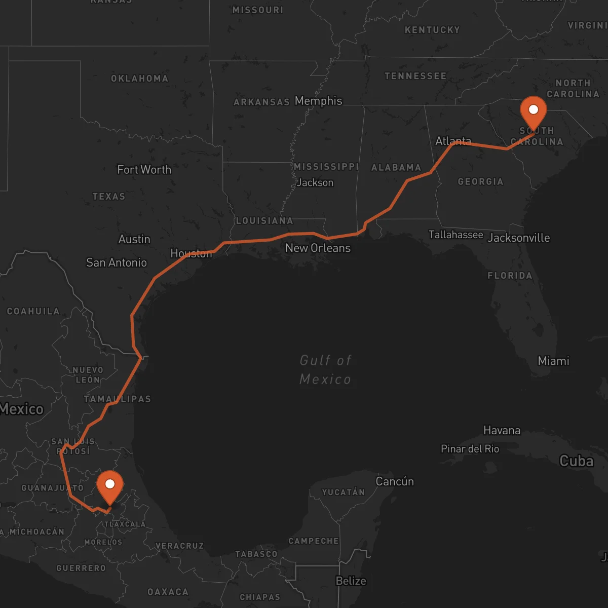 Ruta Columbia - Pachuca de Soto