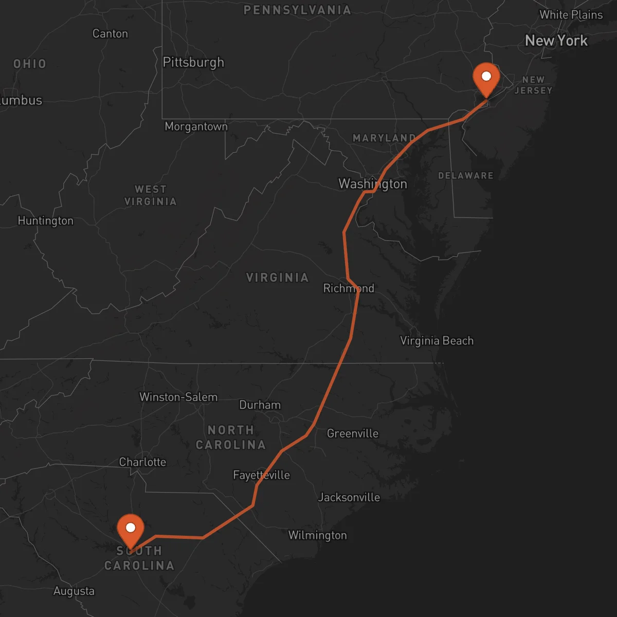 Ruta Columbia - Philadelphia