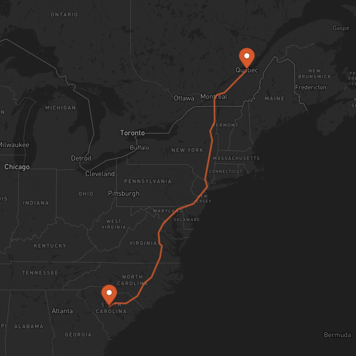 Ruta Quebec City - Columbia