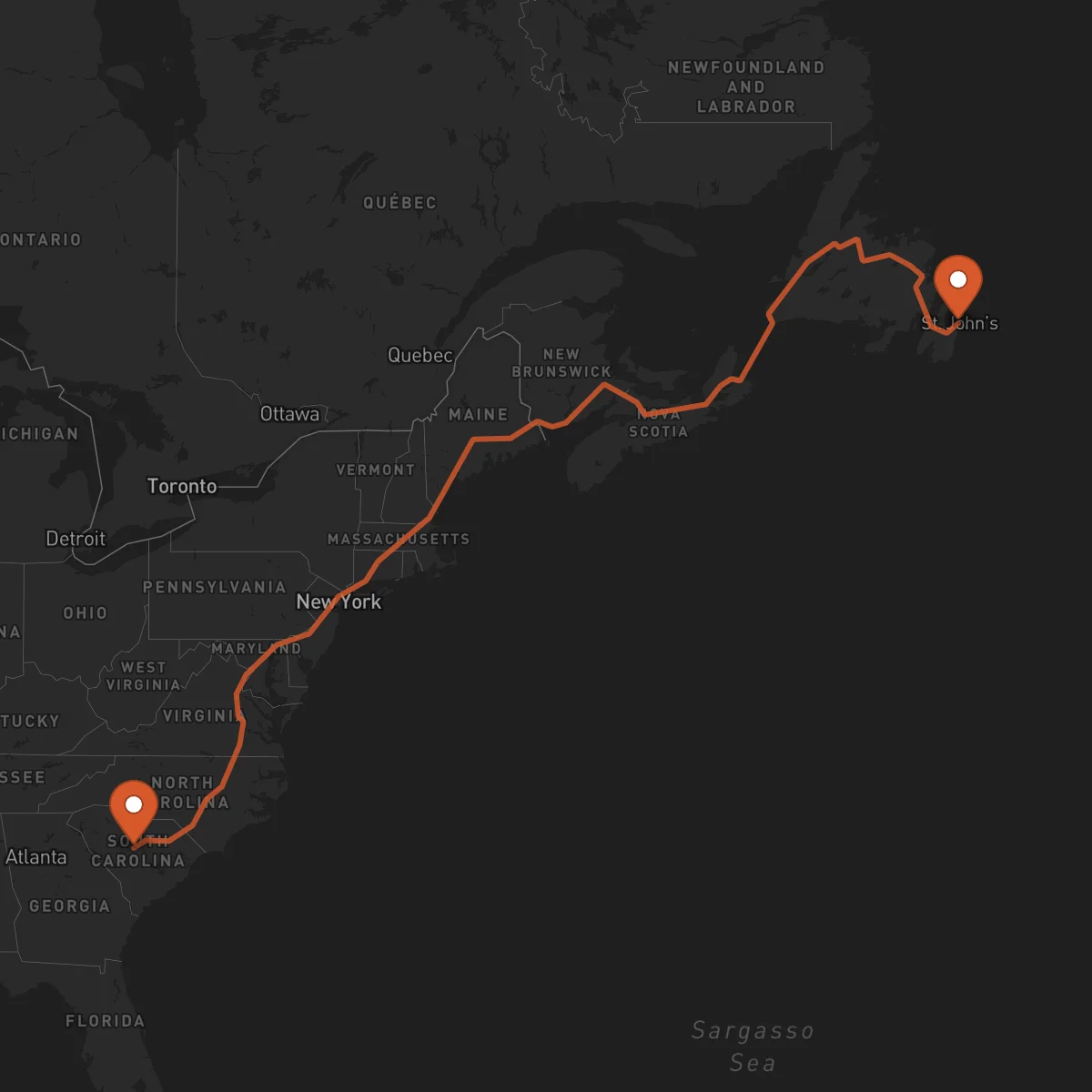 Ruta San Juan de Terranova (St. John's) - Columbia