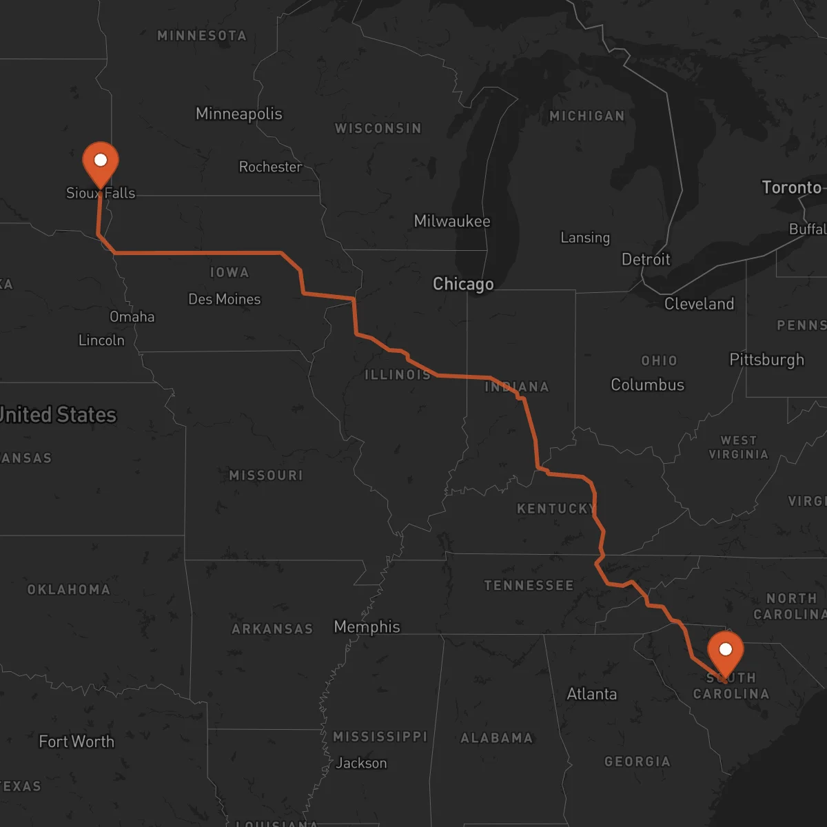 Ruta Columbia - Sioux Falls