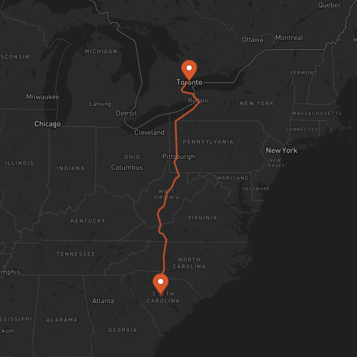 Ruta Toronto - Columbia