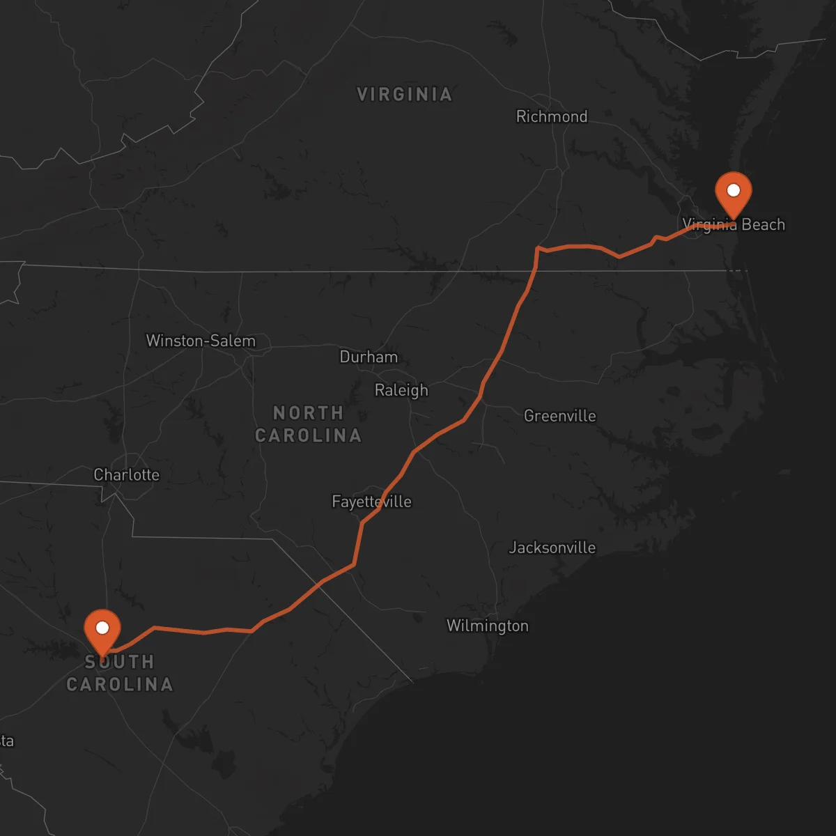 Ruta Columbia - Virginia Beach