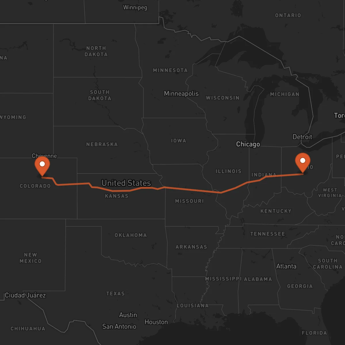 Ruta Denver - Columbus