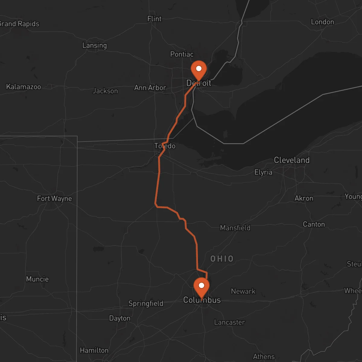 Ruta Détroit - Columbus