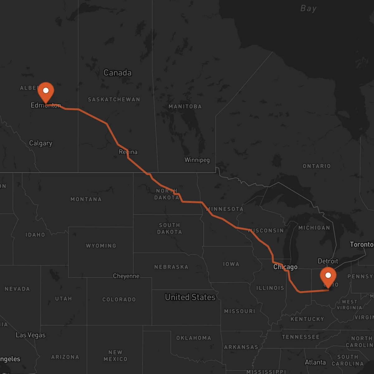 Ruta Columbus - Edmonton