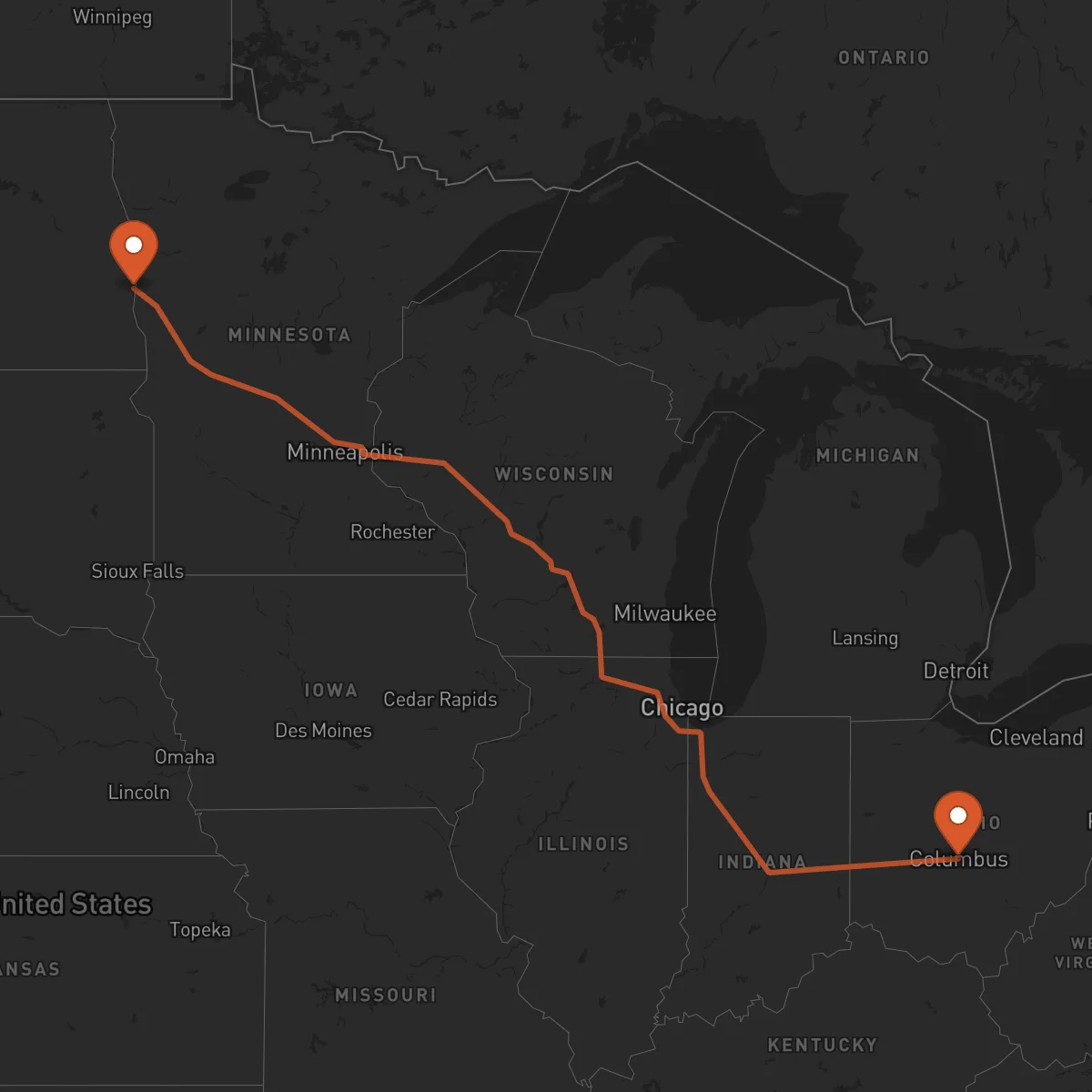 Ruta Columbus - Fargo