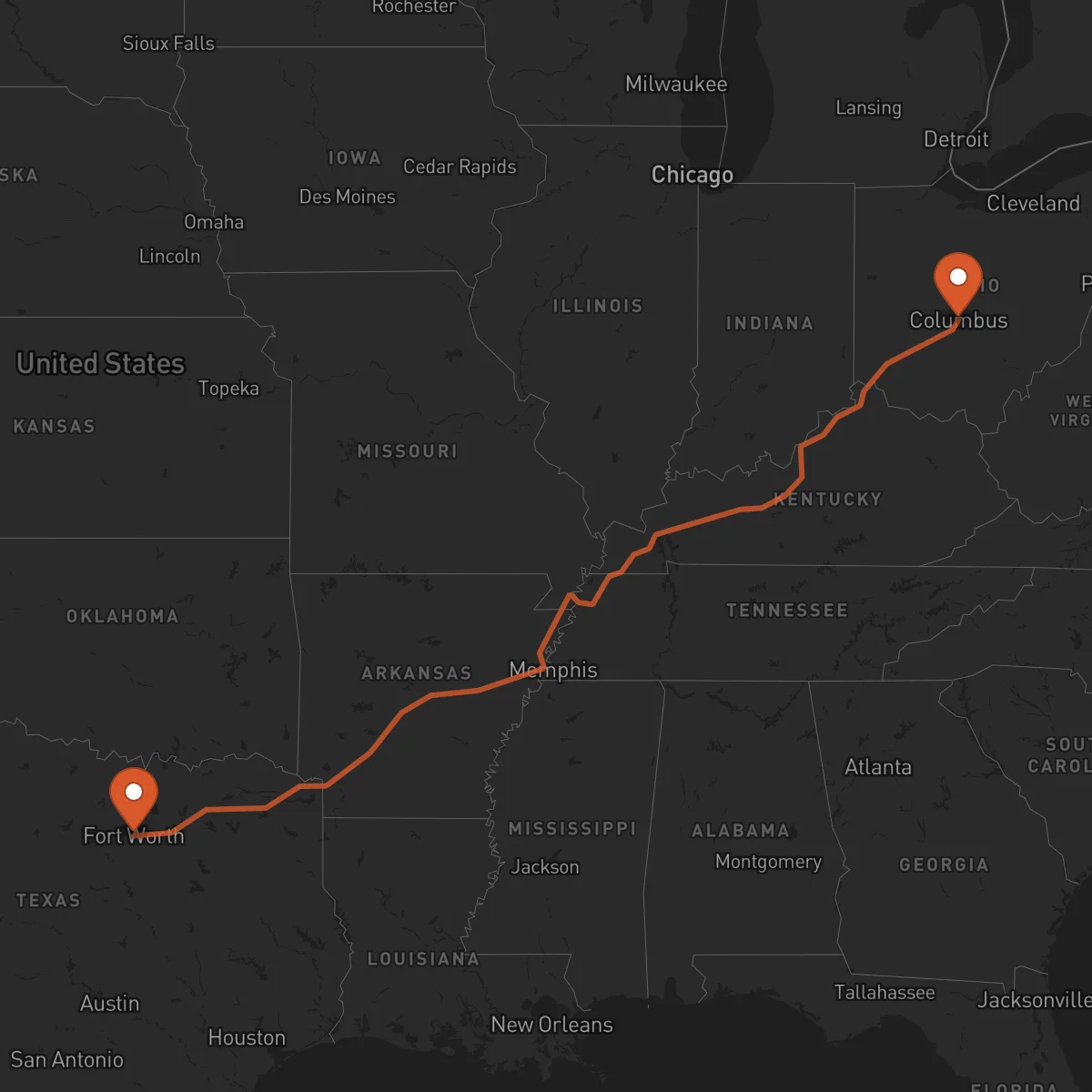 Ruta Columbus - Fort Worth