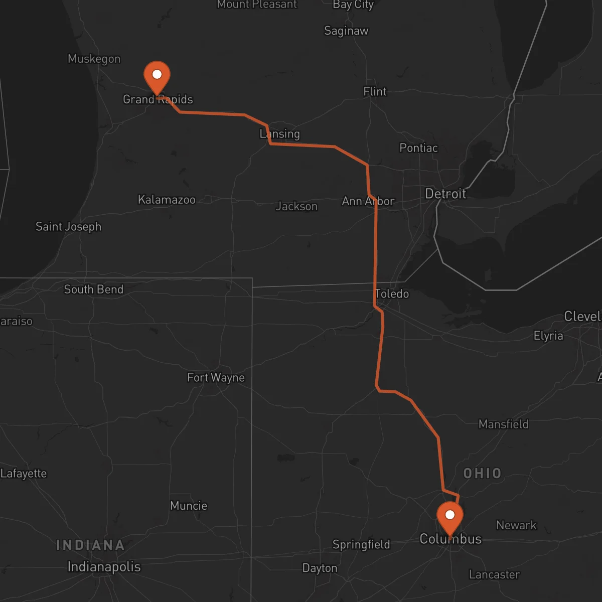 Ruta Columbus - Grand Rapids