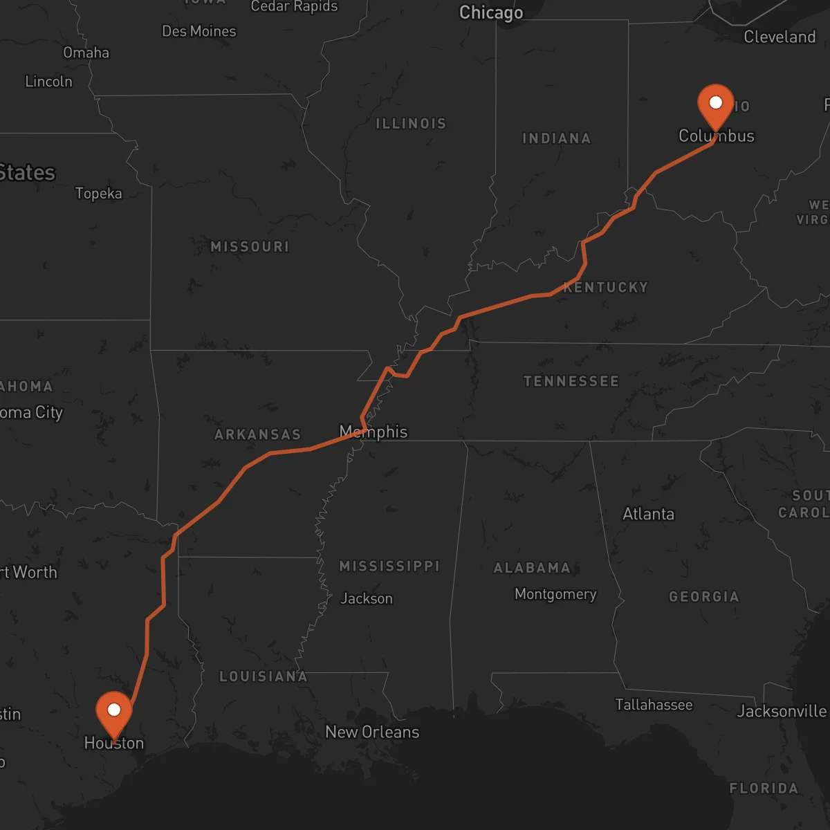 Ruta Houston - Columbus