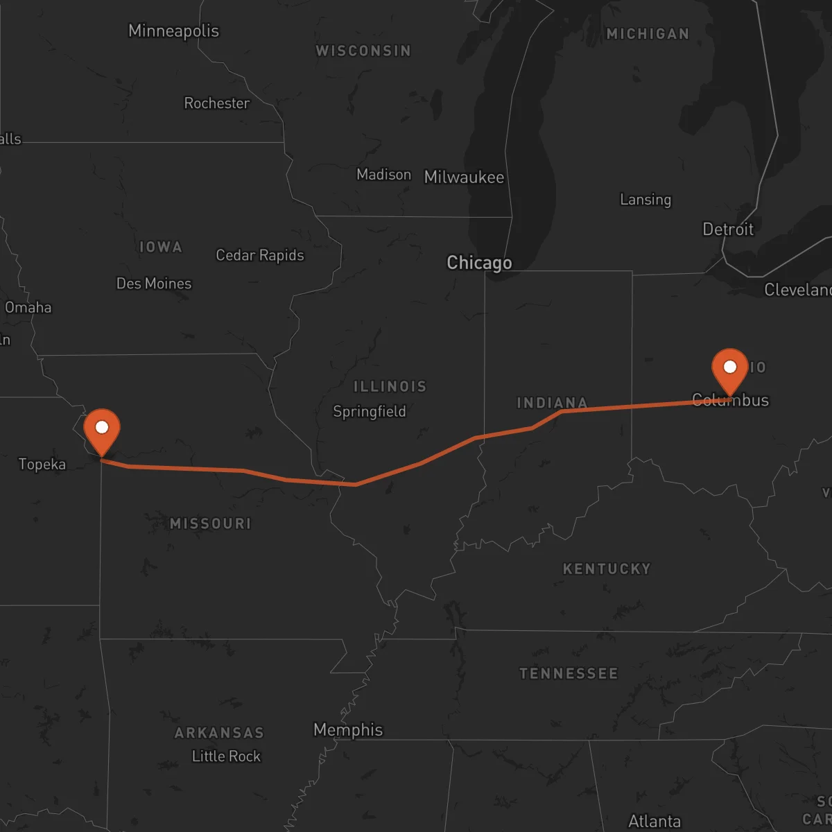 Ruta Columbus - Kansas City