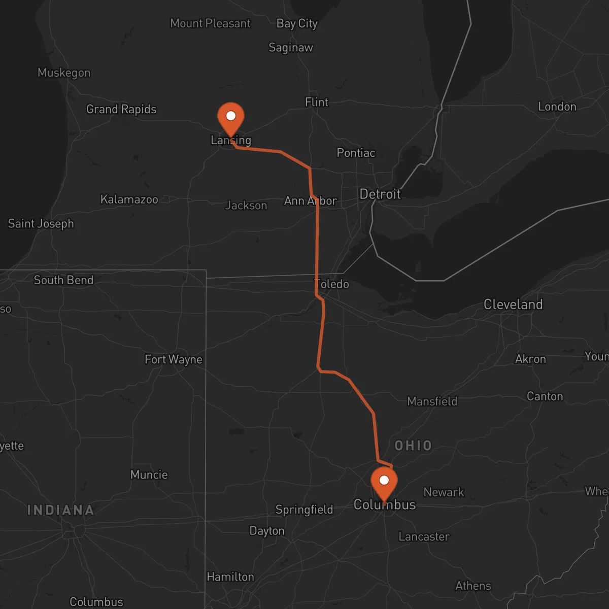 Ruta Lansing - Columbus