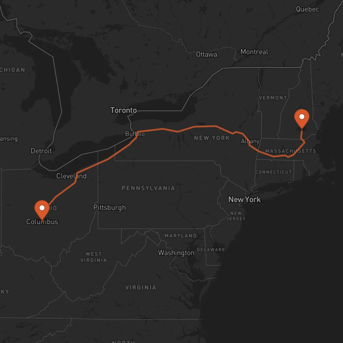 Ruta Columbus - Manchester