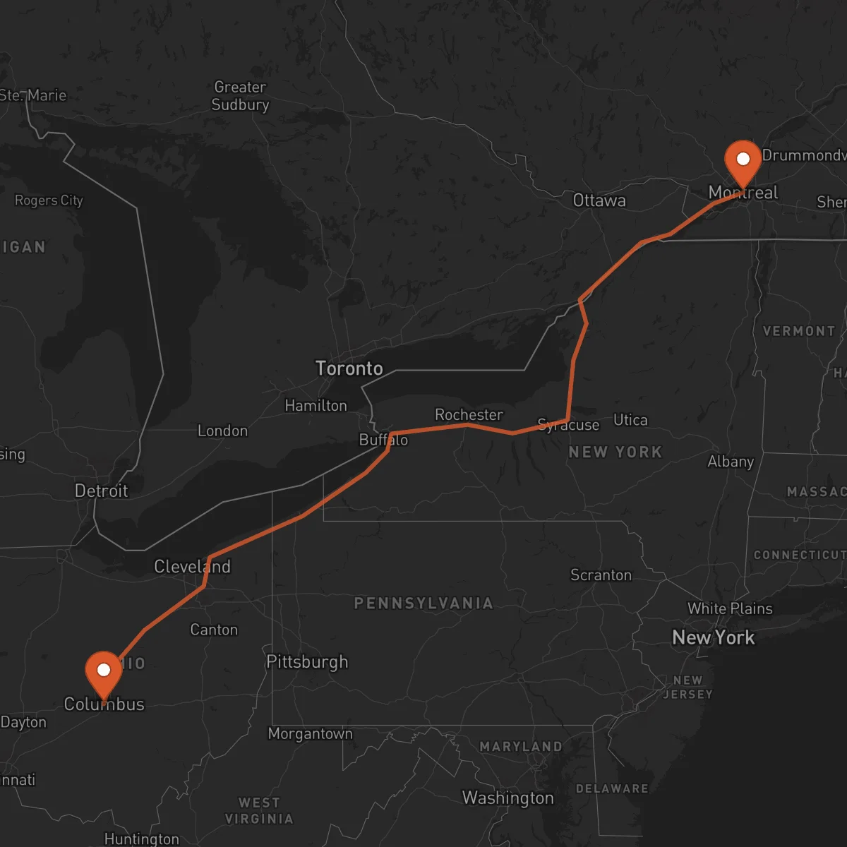Ruta Columbus - Montreal