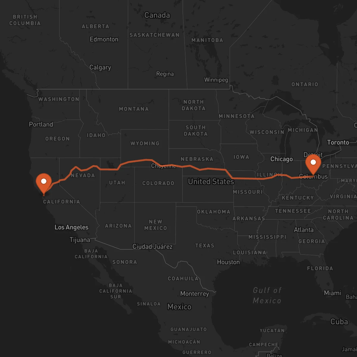 Ruta Columbus - Oakland