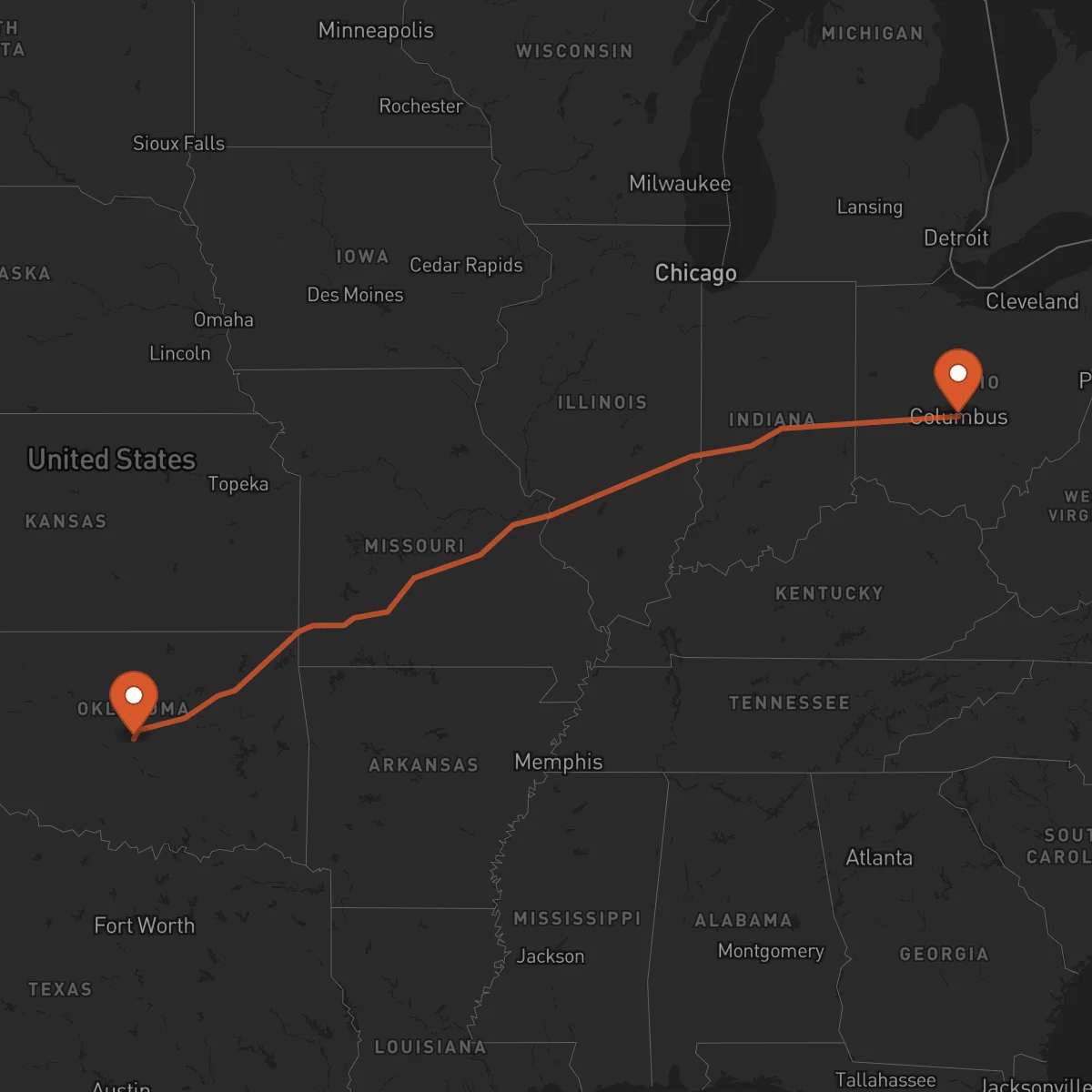 Ruta Columbus - Oklahoma City