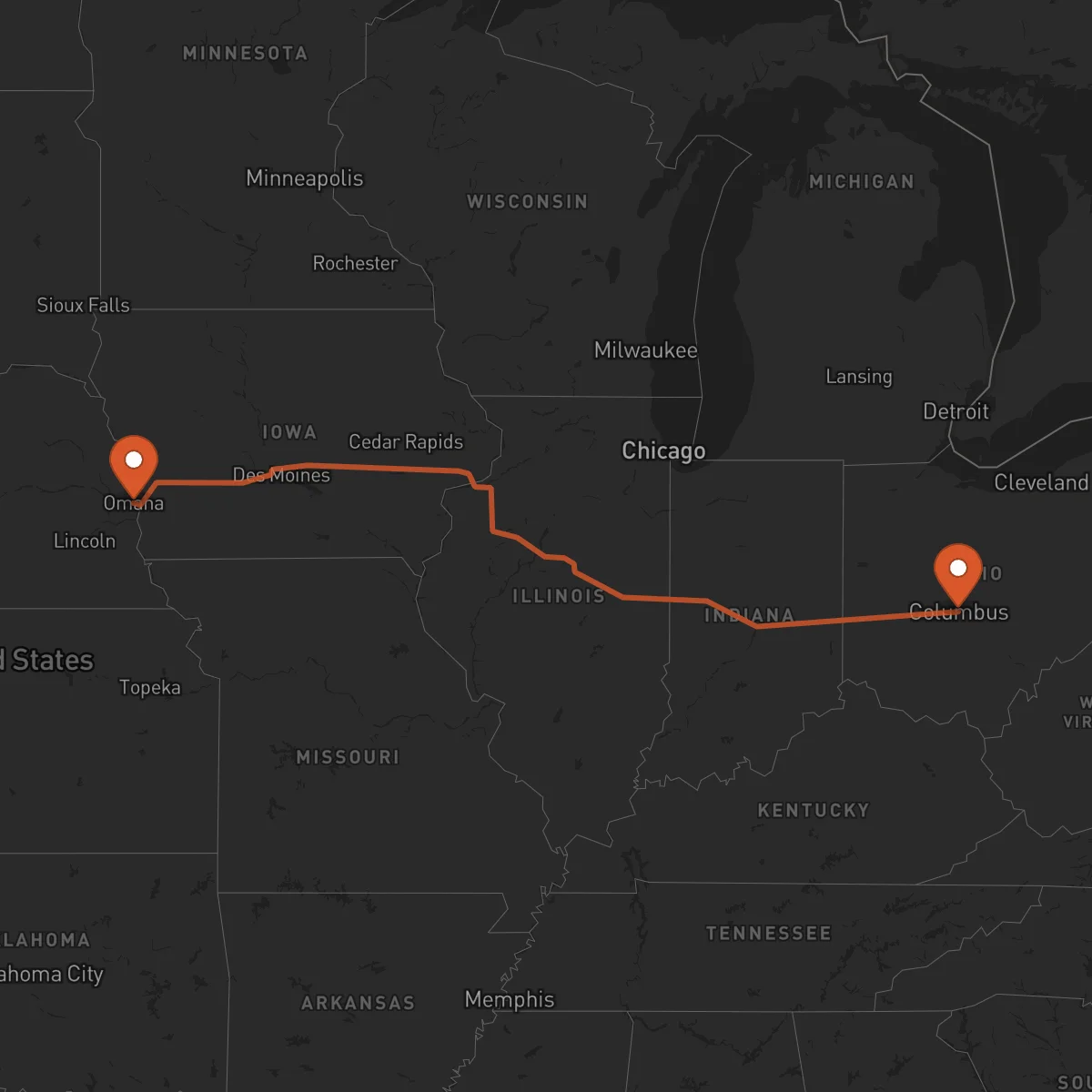 Ruta Columbus - Omaha