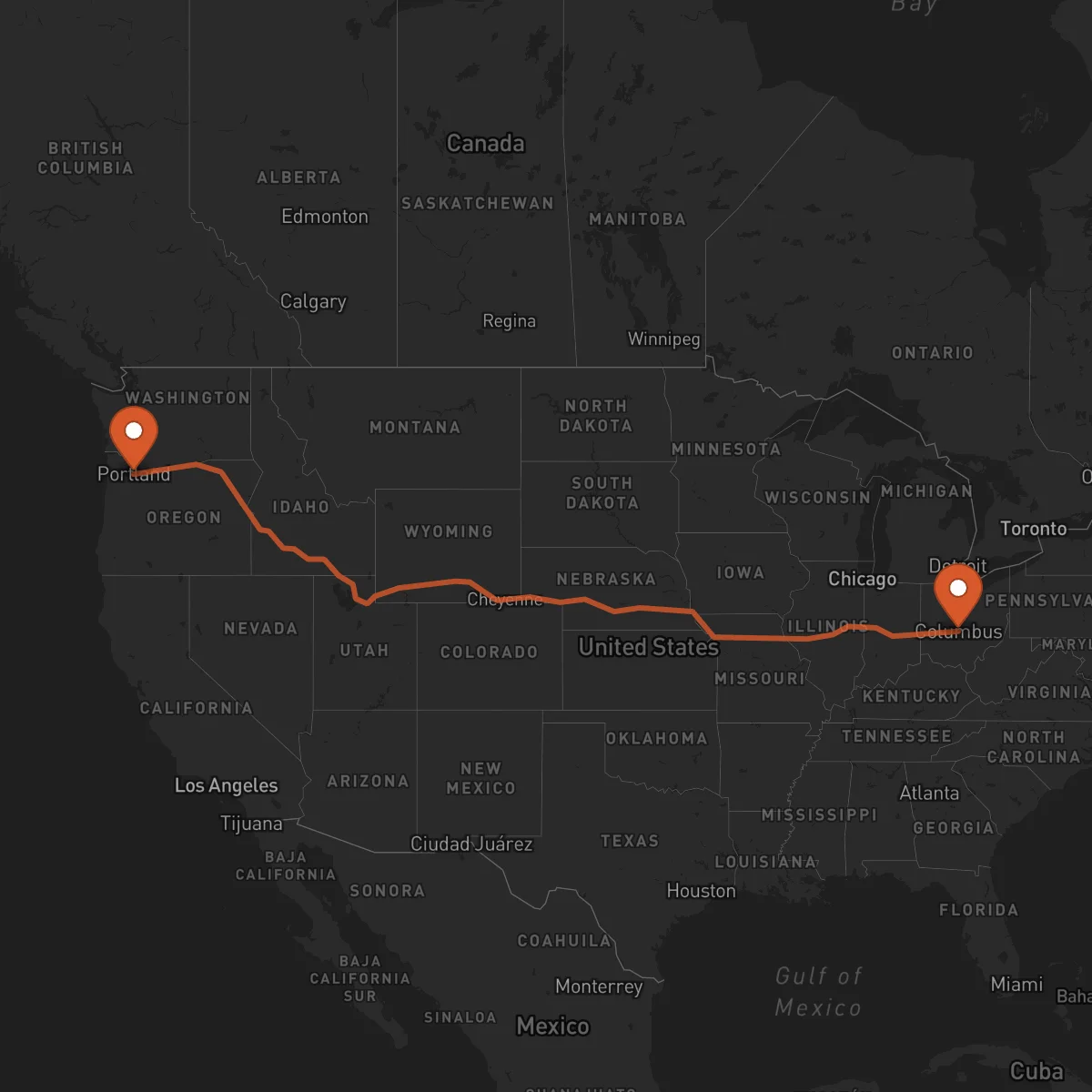 Ruta Portland - Columbus