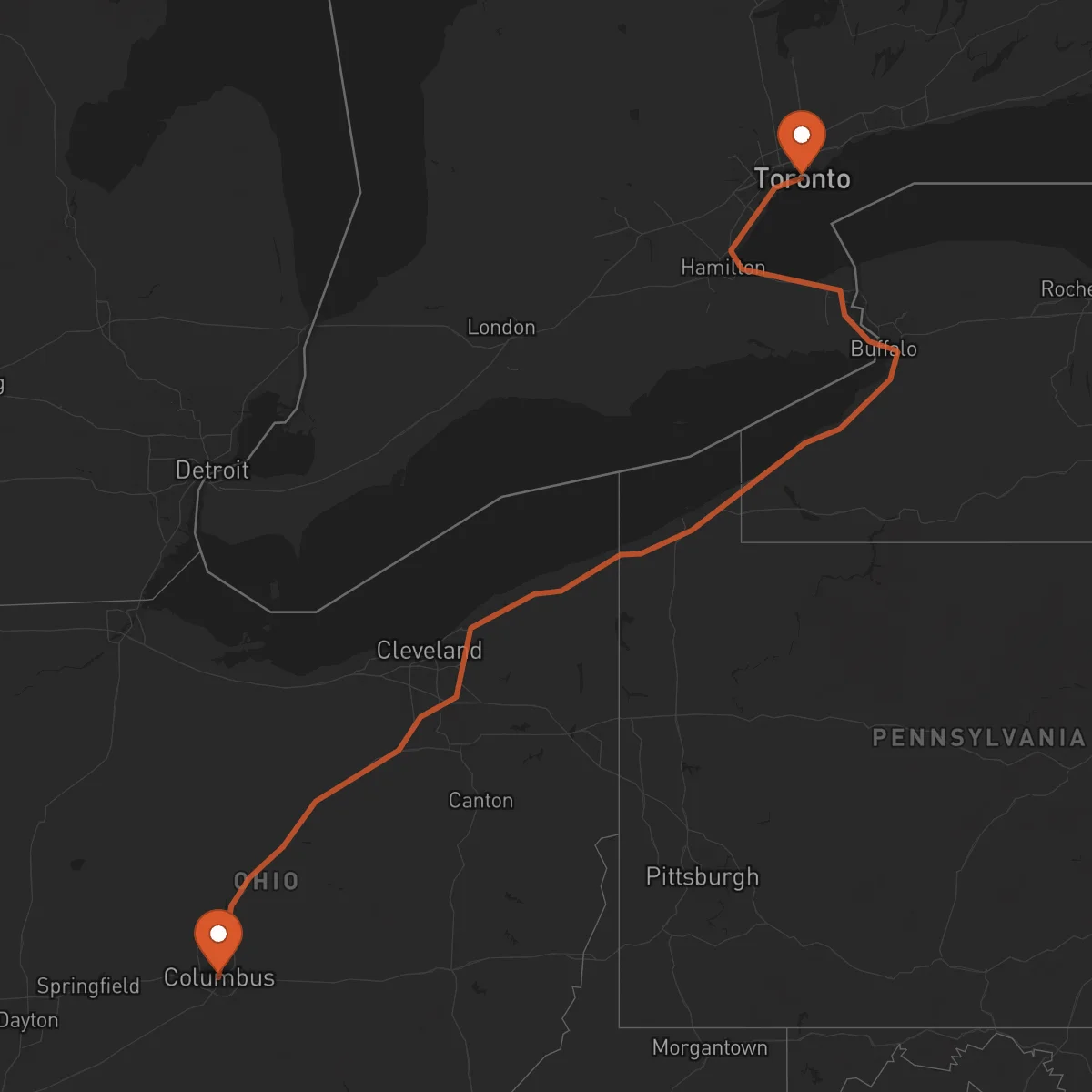 Ruta Toronto - Columbus