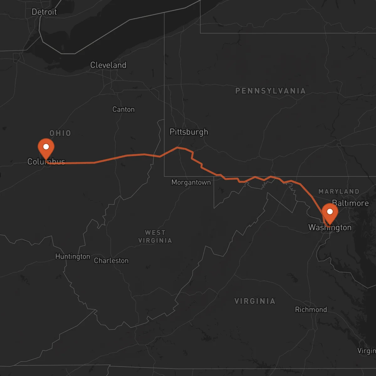 Ruta Washington D.C. - Columbus
