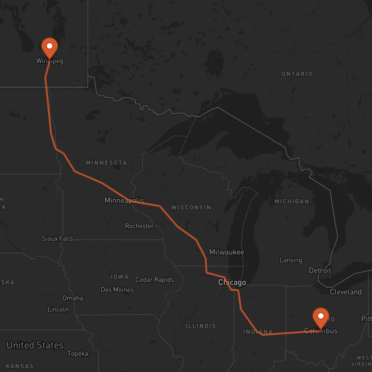 Ruta Columbus - Winnipeg
