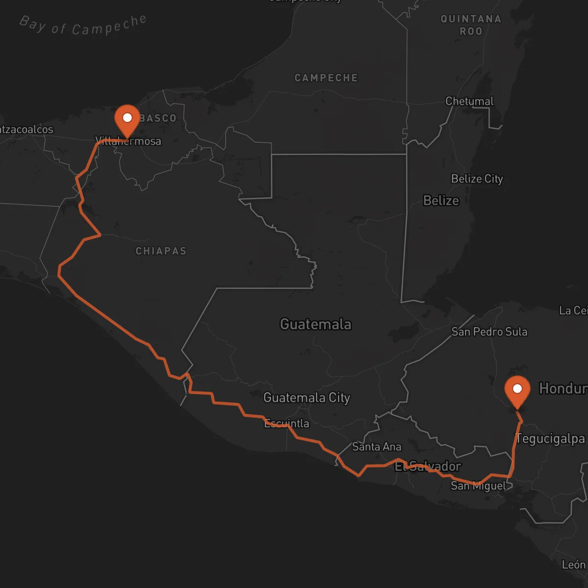 Ruta Comayagua - Villahermosa
