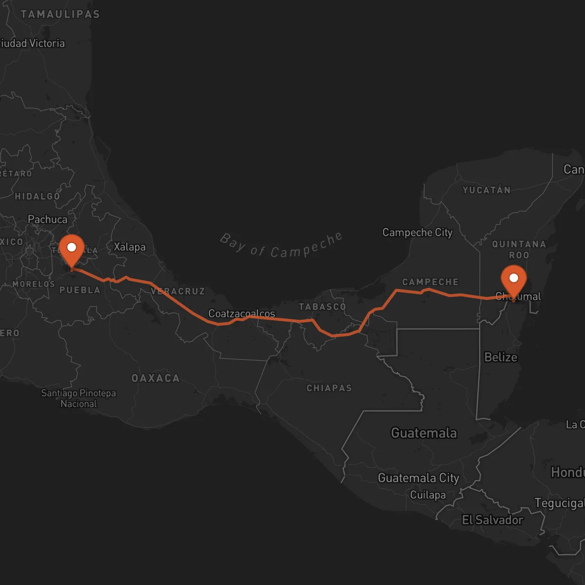 Ruta Puebla de Zaragoza - Corozal Town