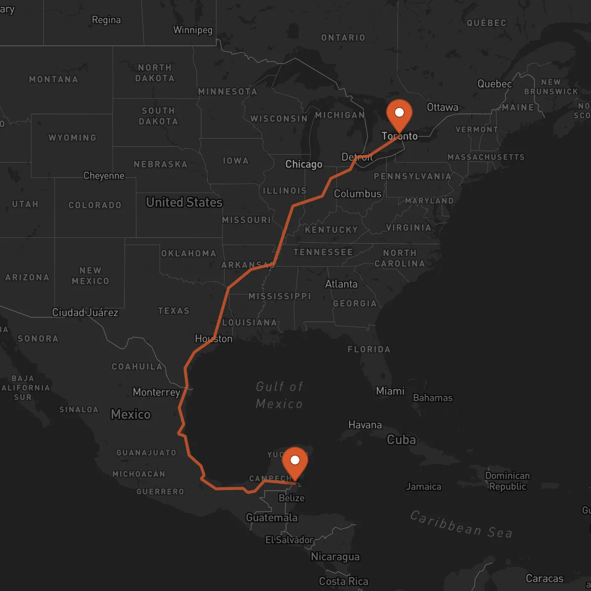 Ruta Toronto - Corozal Town