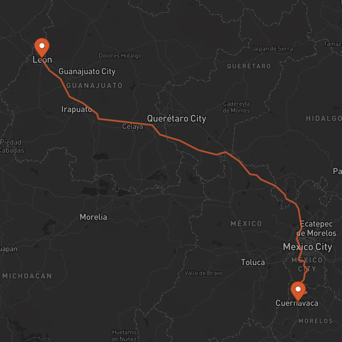 Ruta Cuernavaca - León Guanajuato