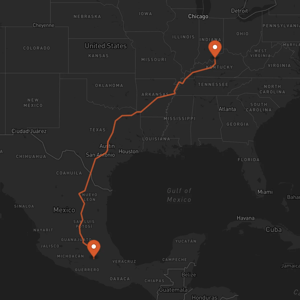 Ruta Louisville - Cuernavaca