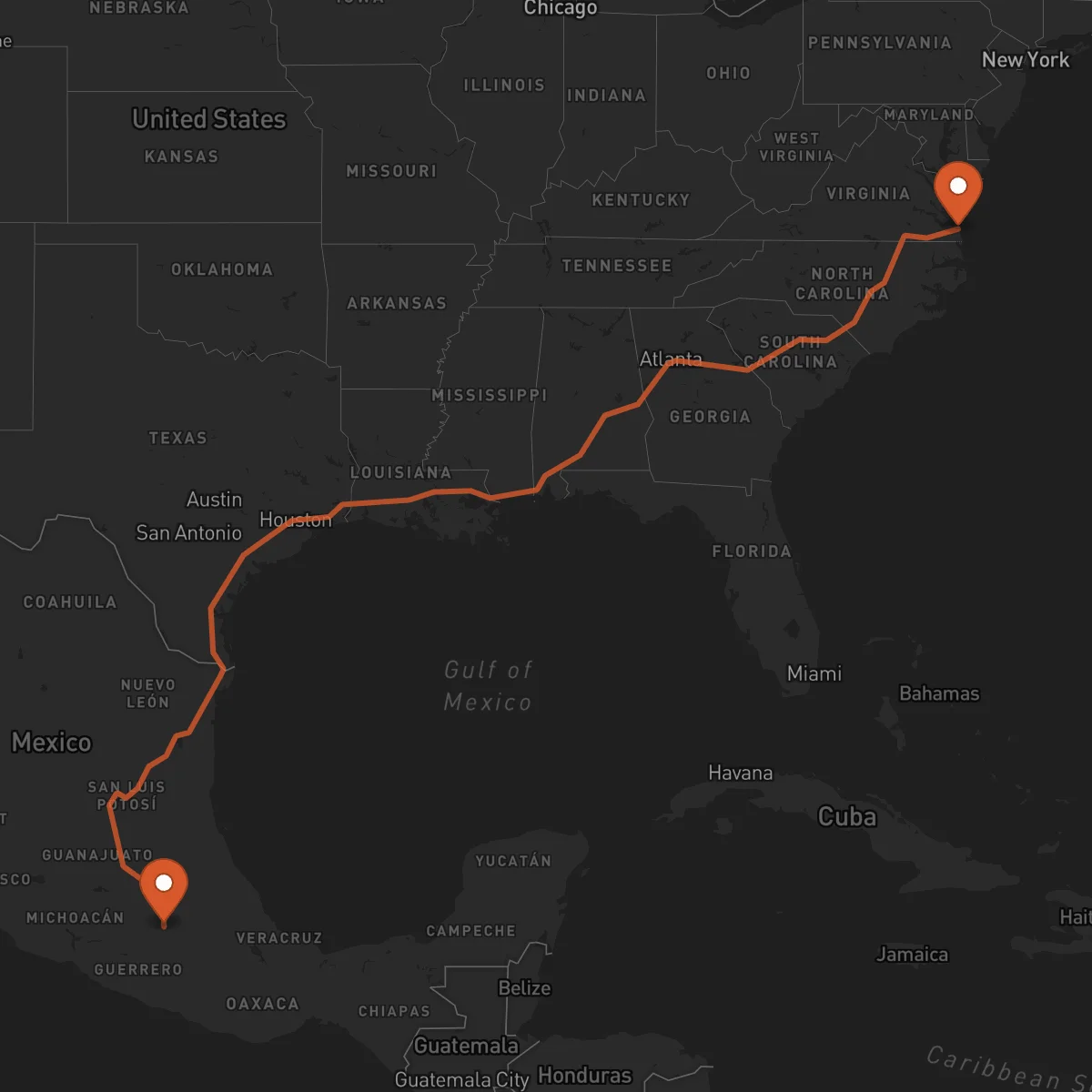 Ruta Cuernavaca - Virginia Beach