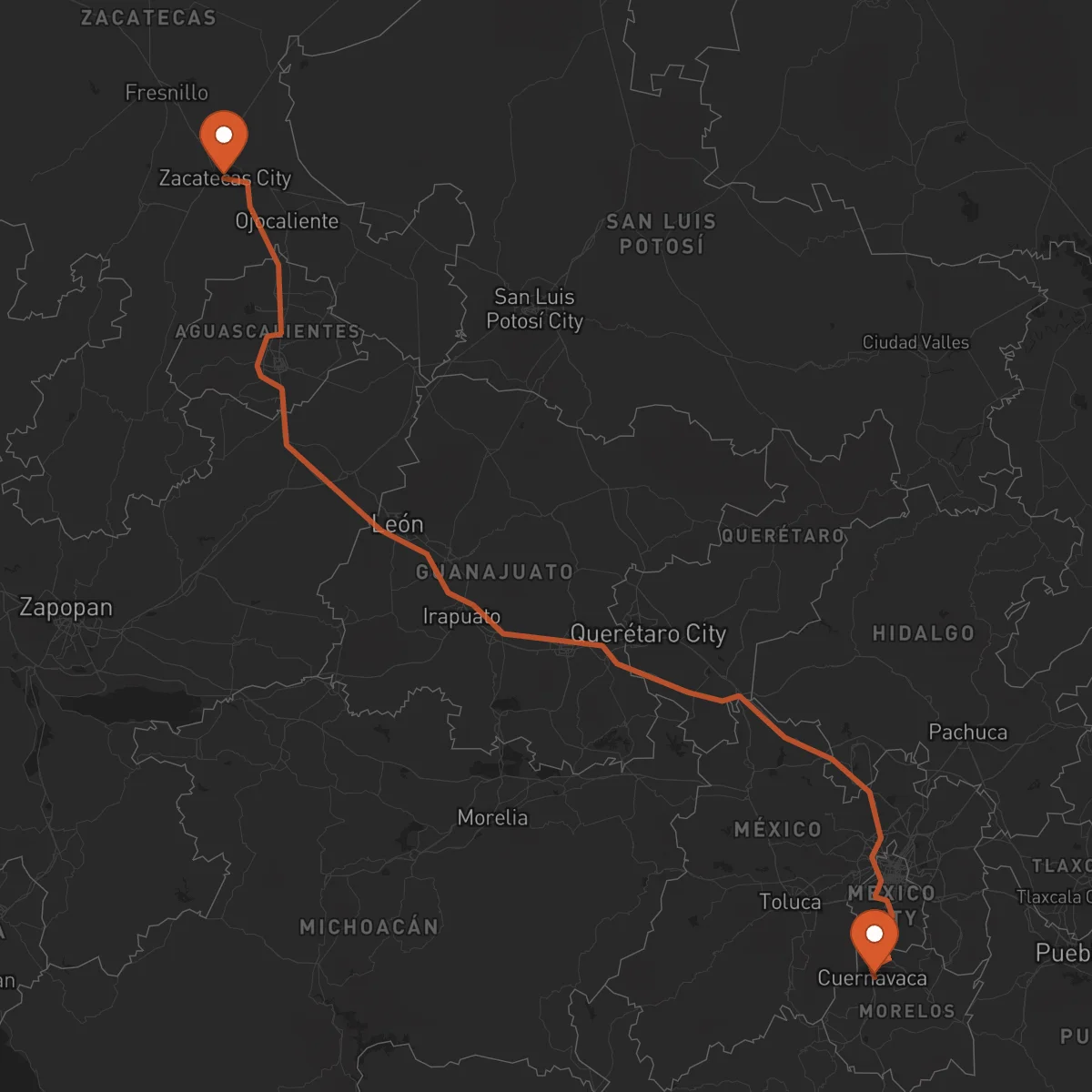 Ruta Zacatecas - Cuernavaca