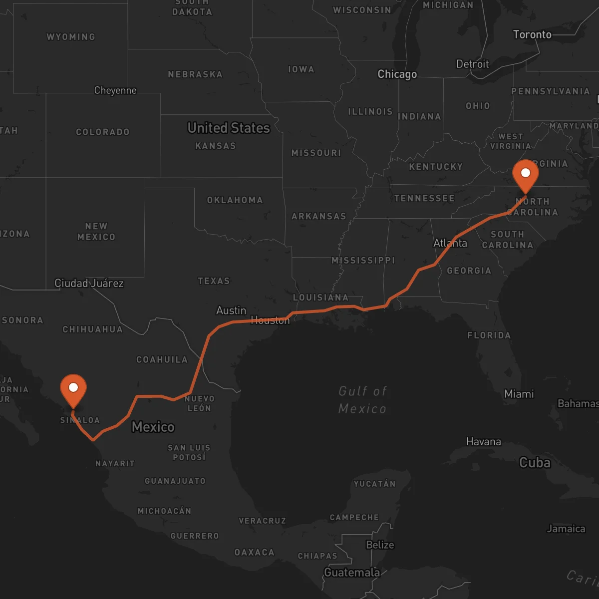 Ruta Culiacán - Greensboro