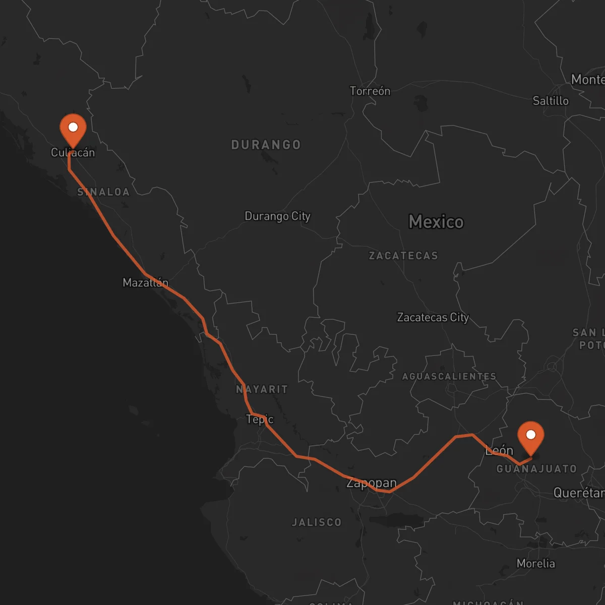 Ruta Guanajuato - Culiacán Rosales