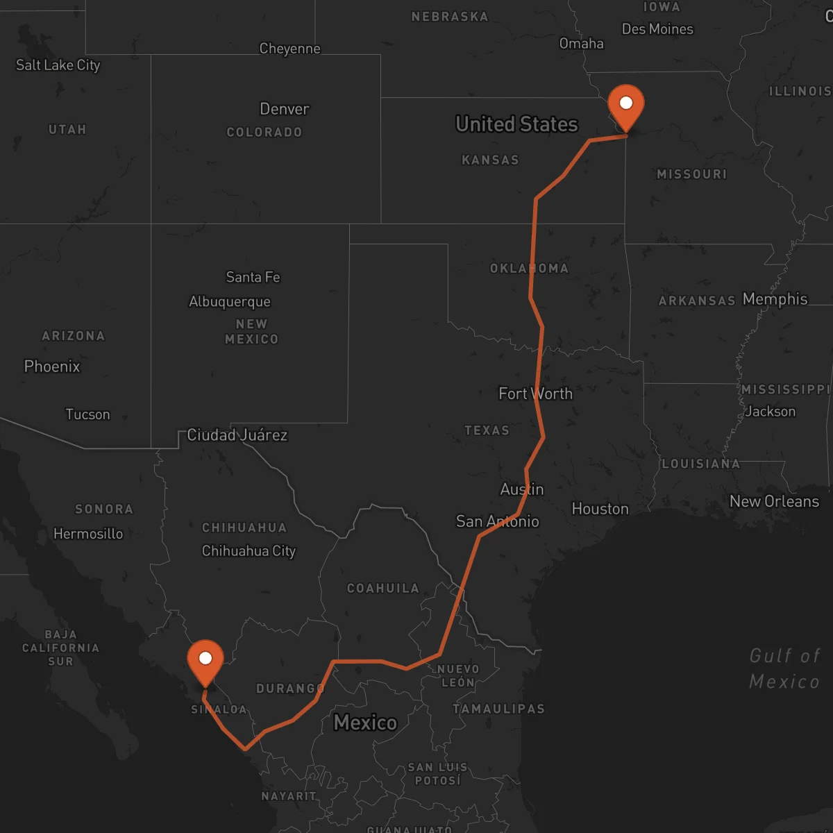 Ruta Culiacán Rosales - Kansas City