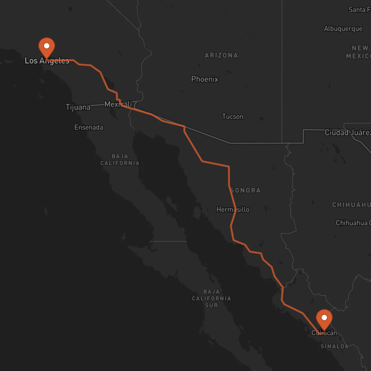 Ruta Los Angeles - Culiacán Rosales